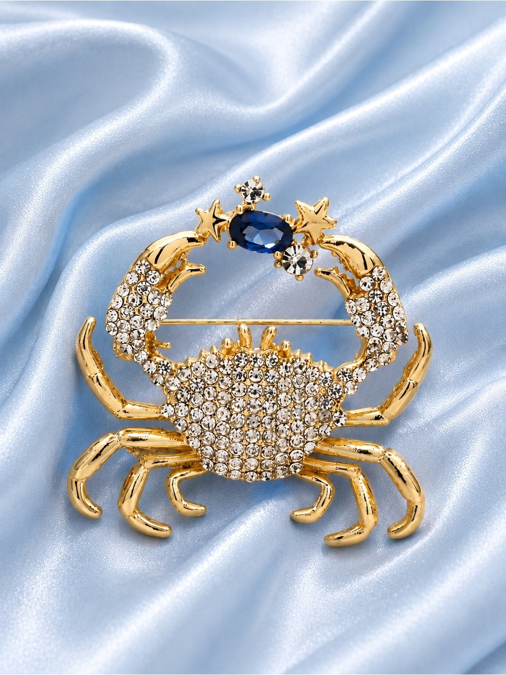 Coastal Crab Gold Sapphire Brooch